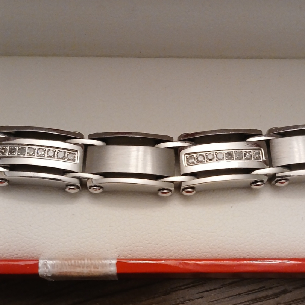 MENS STAINLESS BRACELET with 0.5 CT DIAMONDS